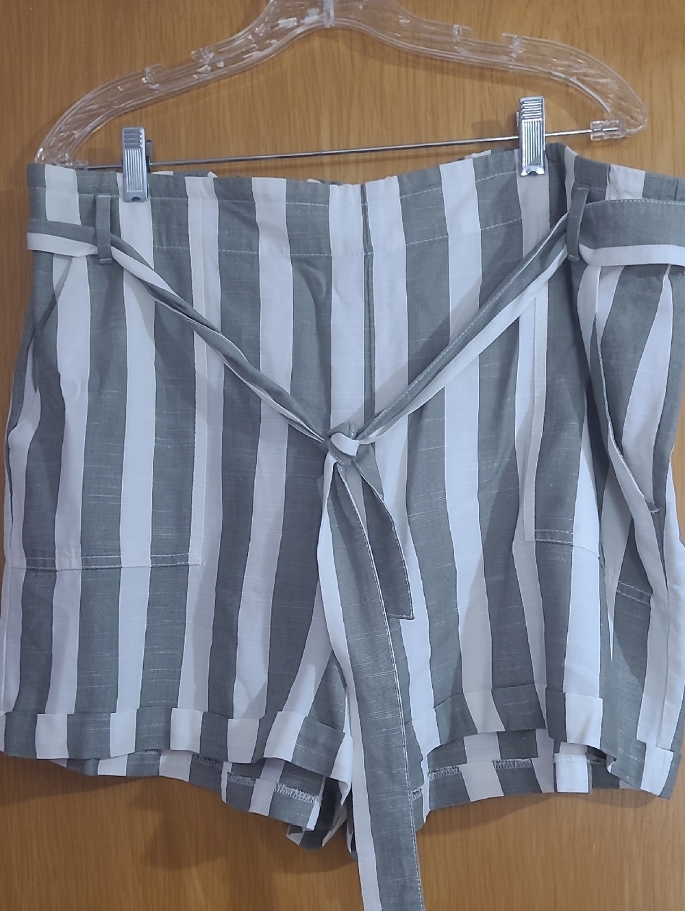 LOFT High-Waist Striped Tie-Front Shorts — Gray & White